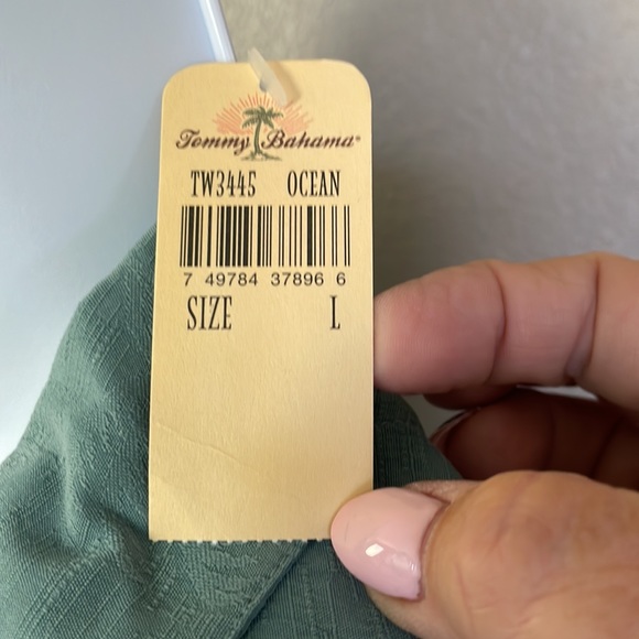 NWT Tommy Bahama sleeveless shirt, Monaco, palms, Tie top, color-ocean  size L - Picture 5 of 11